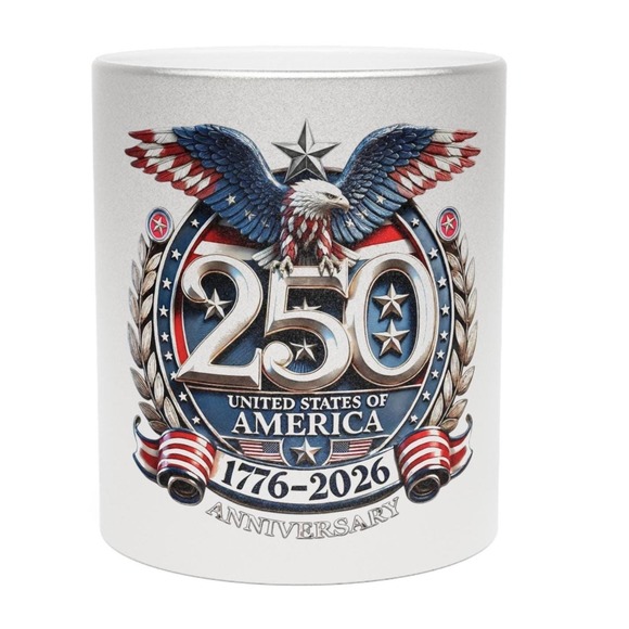 250th Semiquincentennial Anniversary USofA 1776 - 2026 Metallic Silver Mug 11oz - Picture 7 of 7
